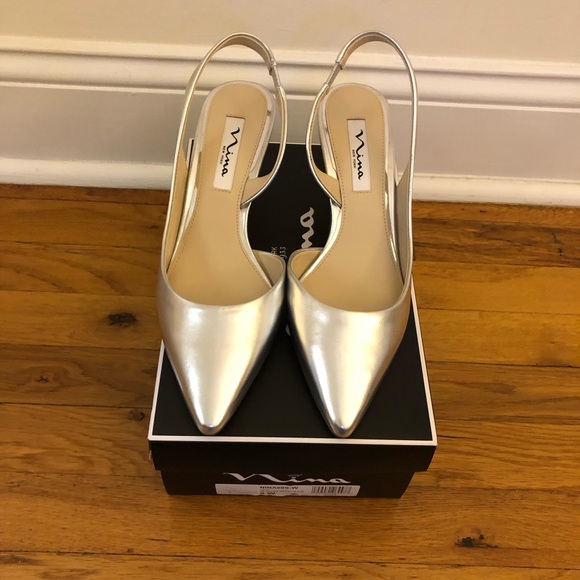 Nina Shoes NINA60S Silver Metallic Pointed-Toe Sling-Back Classic Pump - Picture 3 of 13